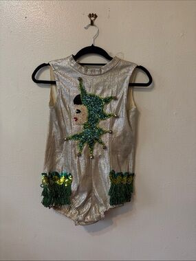 Vintage Metallic Jester Mardi Gras Sequin Costume - Silver & Green